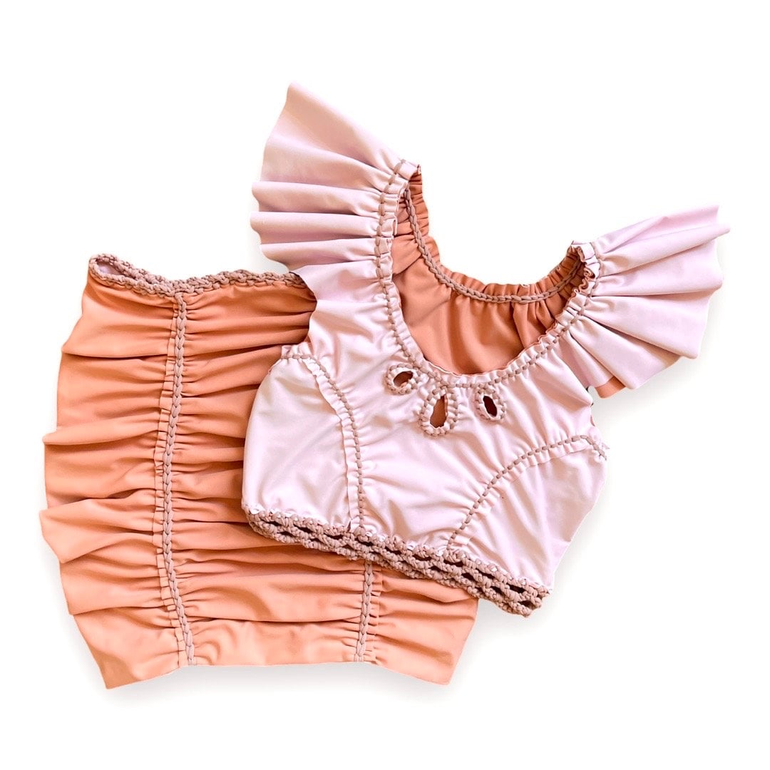 TWO PIECE SET rodeo flutter sleeve top and pencil mini skirt • blush and pink