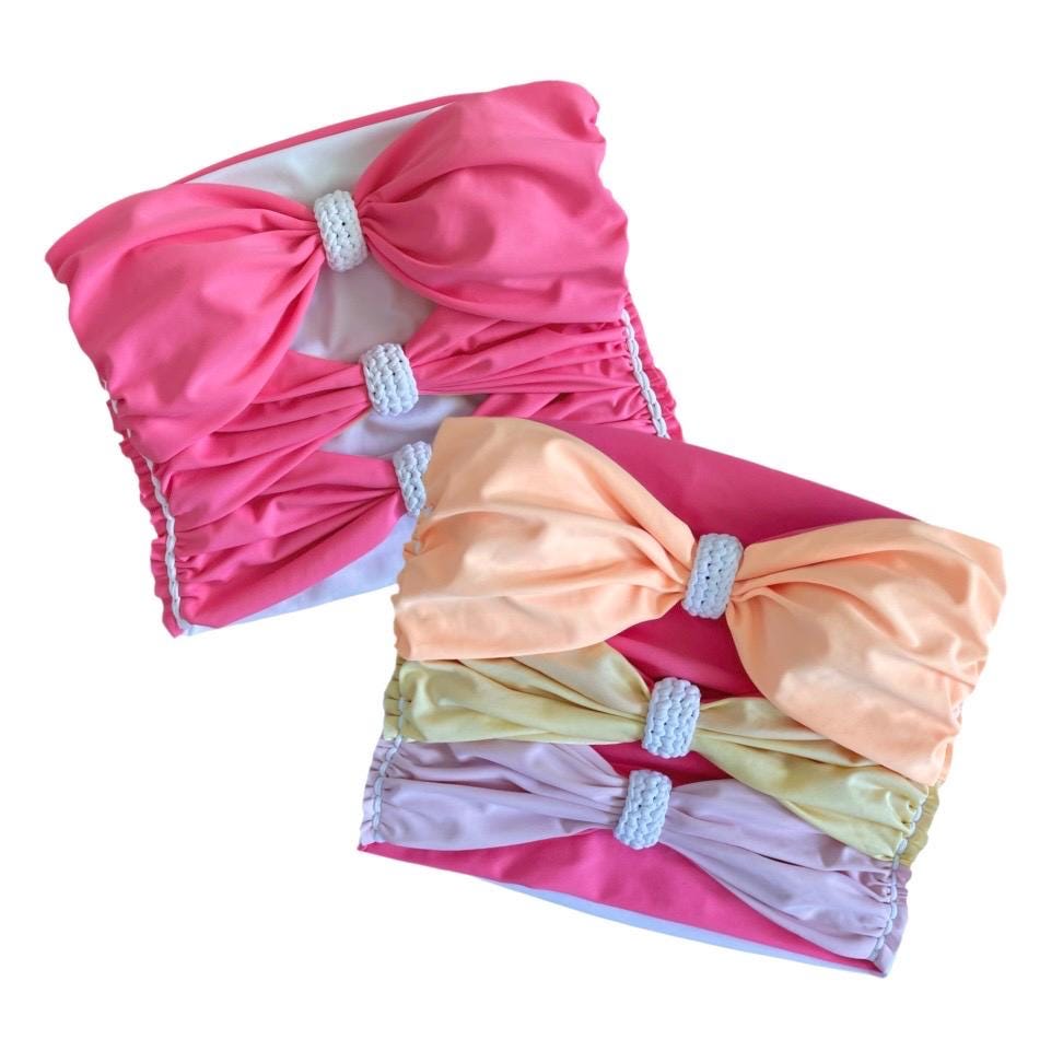 3 BOW TUBE TOP • pink yellow and peach with white cord