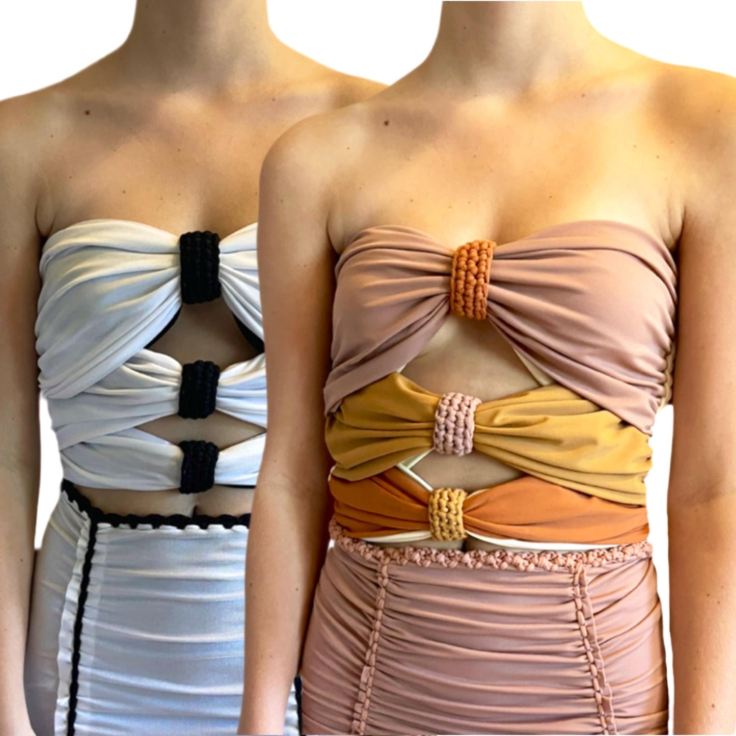 REVERSIBLE CROCHETED 3 BOW TUBE TOP • black and white