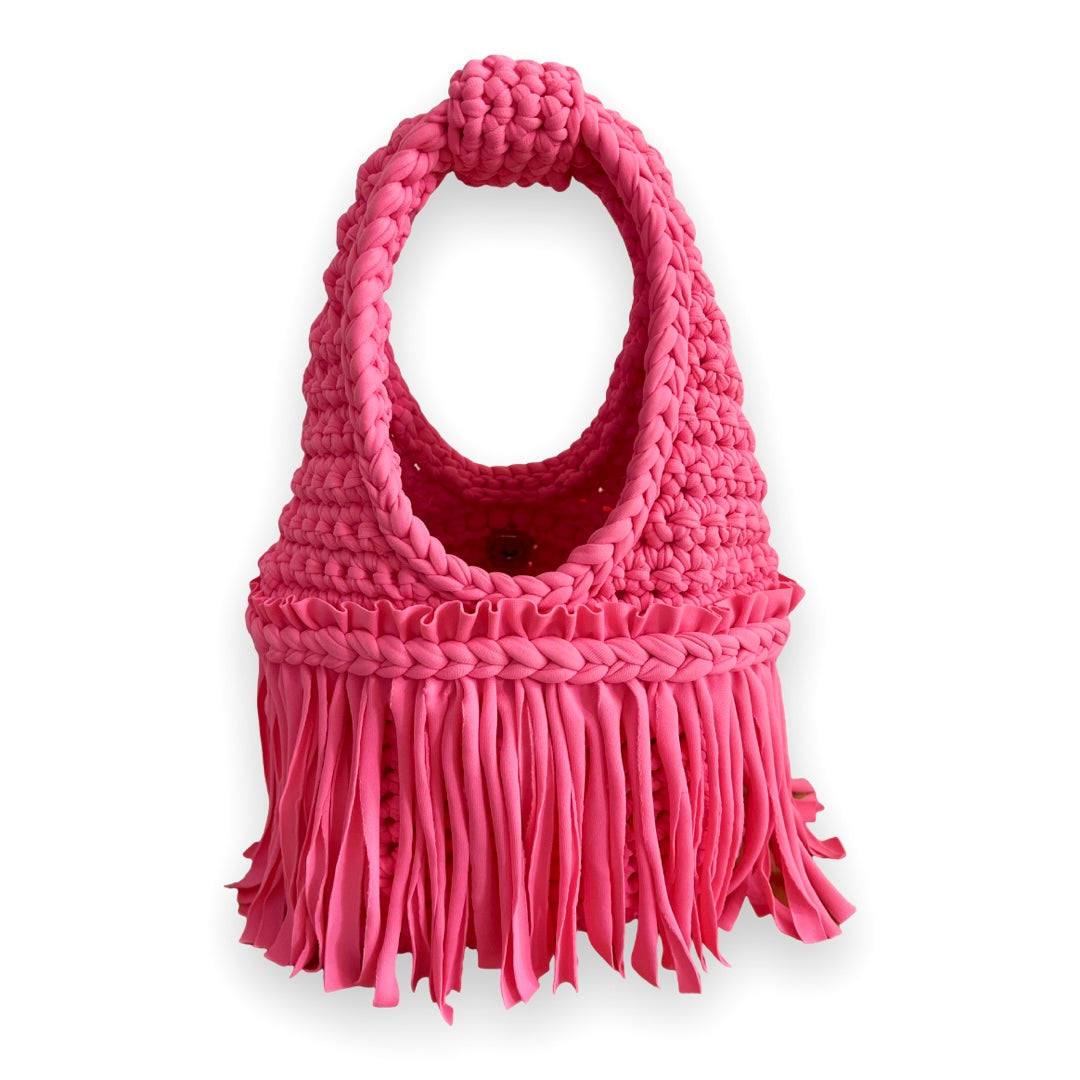 CROCHETED MINI FRINGE WRISTLET • coral