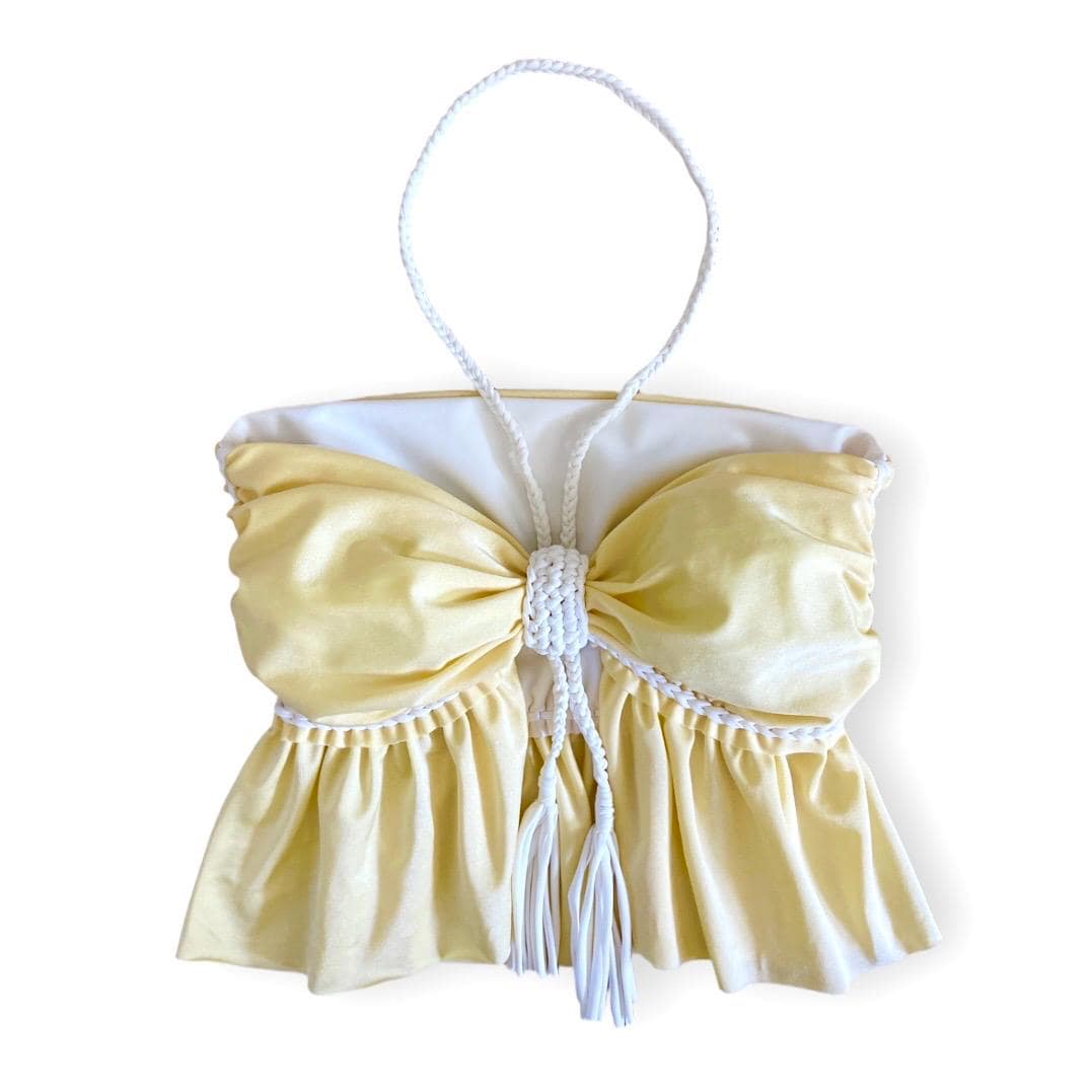 SPLIT RUFFLE BOW TOP • light yellow and white