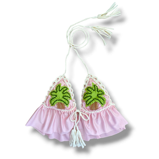 REVERSIBLE SPLIT RUFFLE TRIANGLE TOP • palm trees