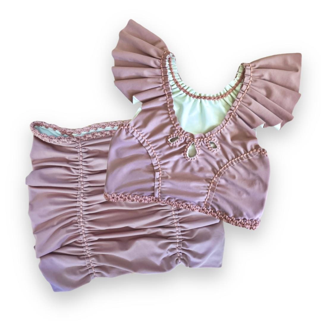 TWO PIECE SET rodeo flutter sleeve top and pencil mini skirt • cream and rose