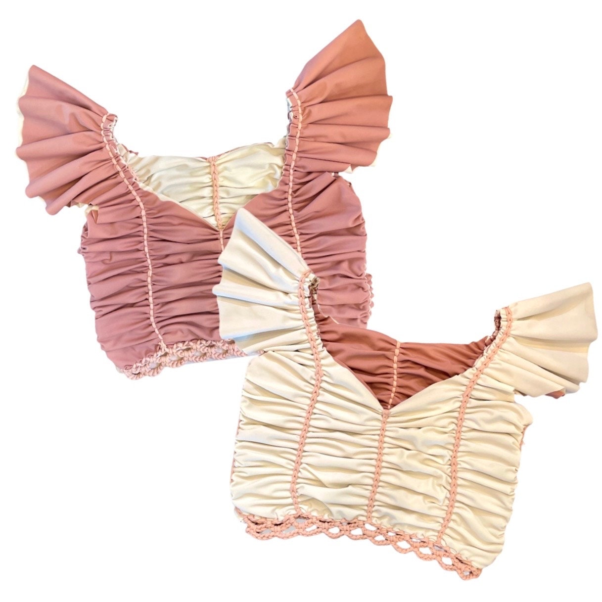 REVERSIBLE CROCHETED FLUTTER SLEEVE TOP • custom colors
