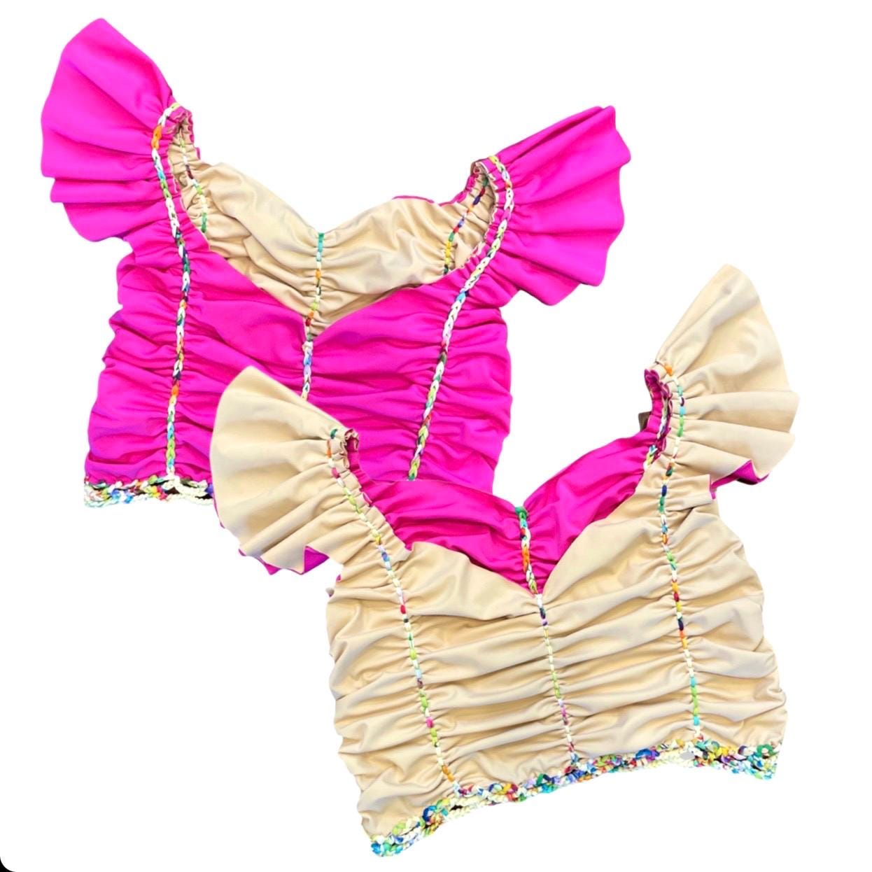 REVERSIBLE CROCHETED FLUTTER SLEEVE TOP • custom colors