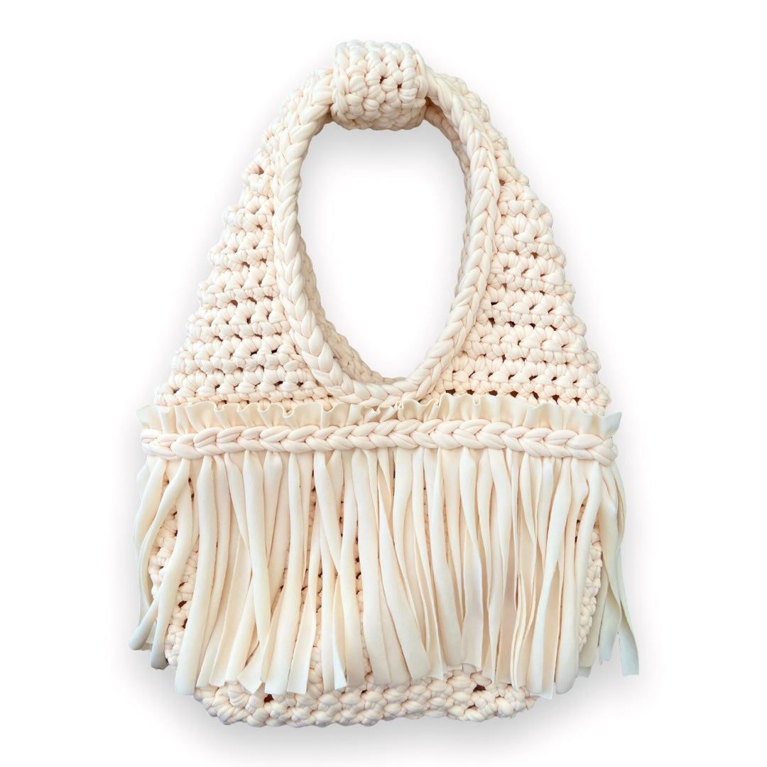 CROCHETED MINI FRINGE WRISTLET • cream