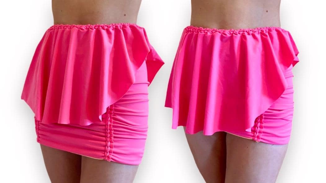 REVERSIBLE MINI PEPLUM SKIRT • hot pink and bright peach