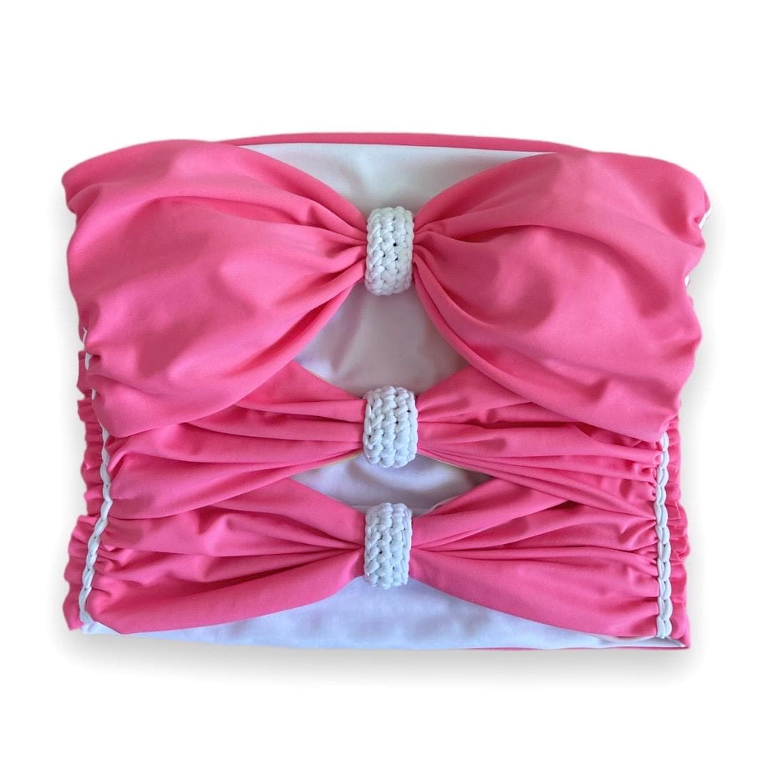 3 BOW TUBE TOP • pink yellow and peach with white cord