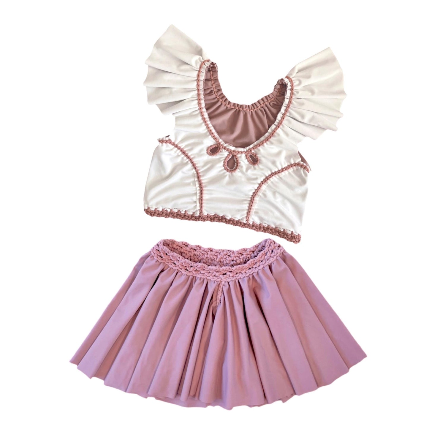 TWO PIECE SET rodeo flutter sleeve top and mini shorts • cream and rose