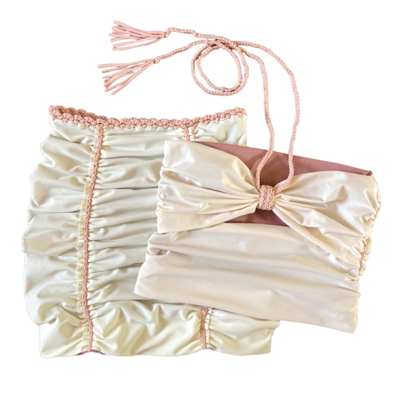 TWO PIECE SET bow tie tube top and pencil mini skirt • cream and rose