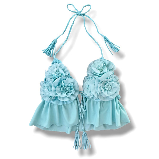 SPLIT RUFFLE FLOWER TRIANGLE TOP • solid color