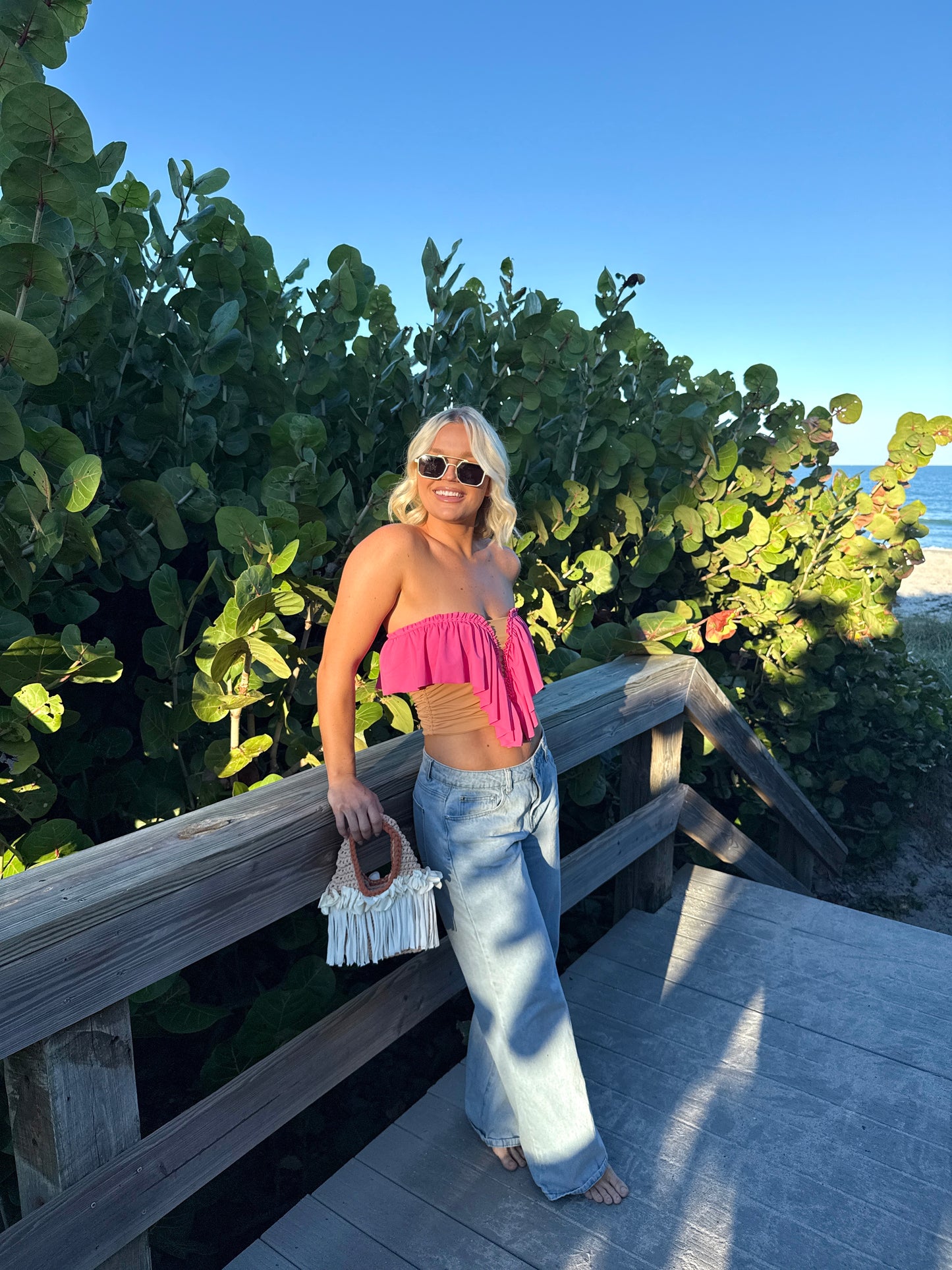 SWEETHEART RUFFLE TUBE TOP • coral and sand