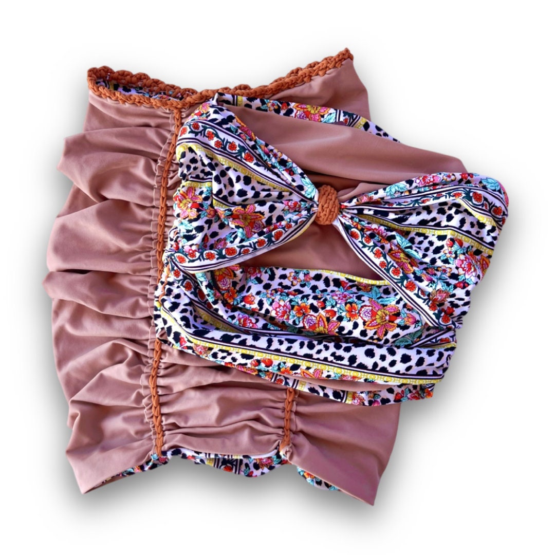 TWO PIECE SET • bow tie tube top and pencil mini skirt • animal print