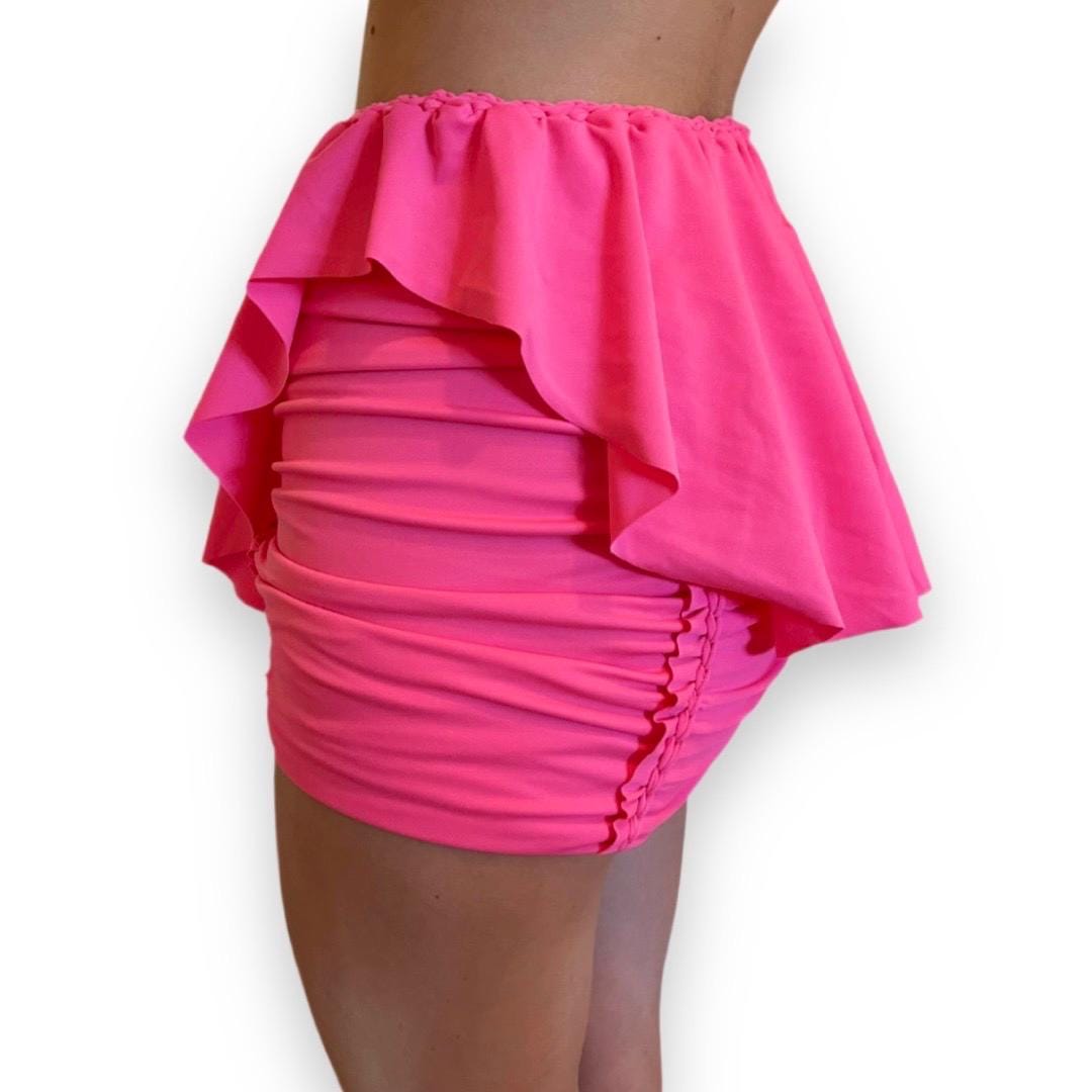 TWO PIECE SET rodeo flutter sleeve top and matching mini peplum skirt • coral and bright peach