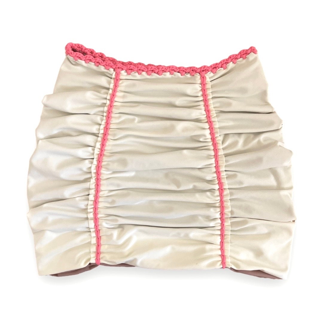 REVERSIBLE MINI PENCIL SKIRT • cream and rose