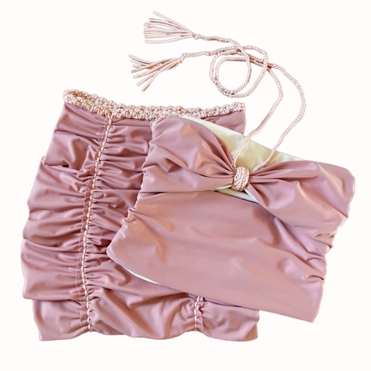 TWO PIECE SET bow tie tube top and pencil mini skirt • cream and rose