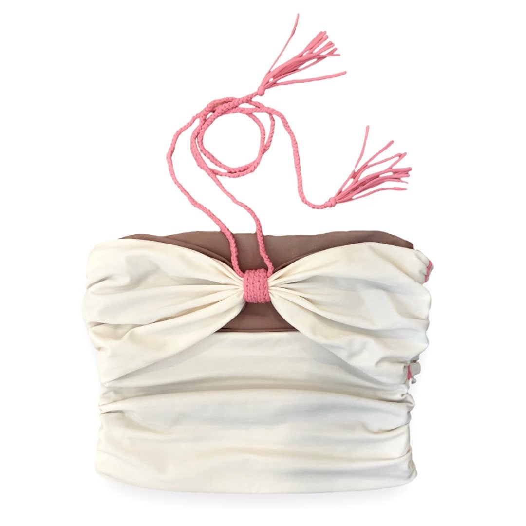 BOW TIE TUBE TOP • cream and rose with coral cord