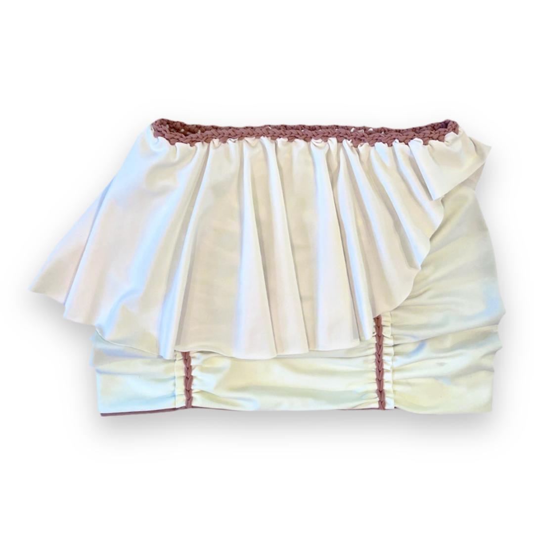REVERSIBLE MINI PEPLUM SKIRT • rose and cream