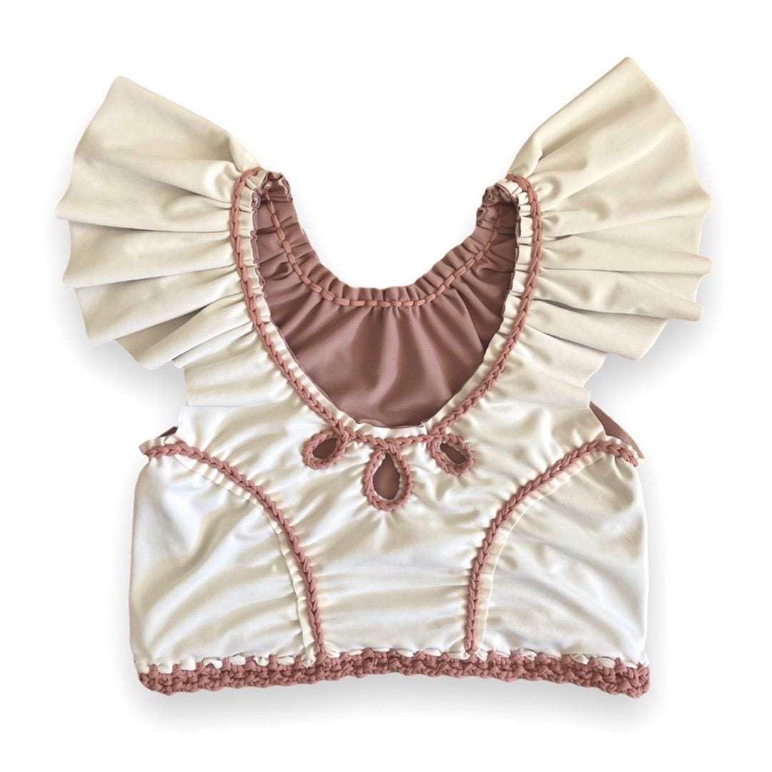 TWO PIECE SET rodeo flutter sleeve top and mini shorts • cream and rose