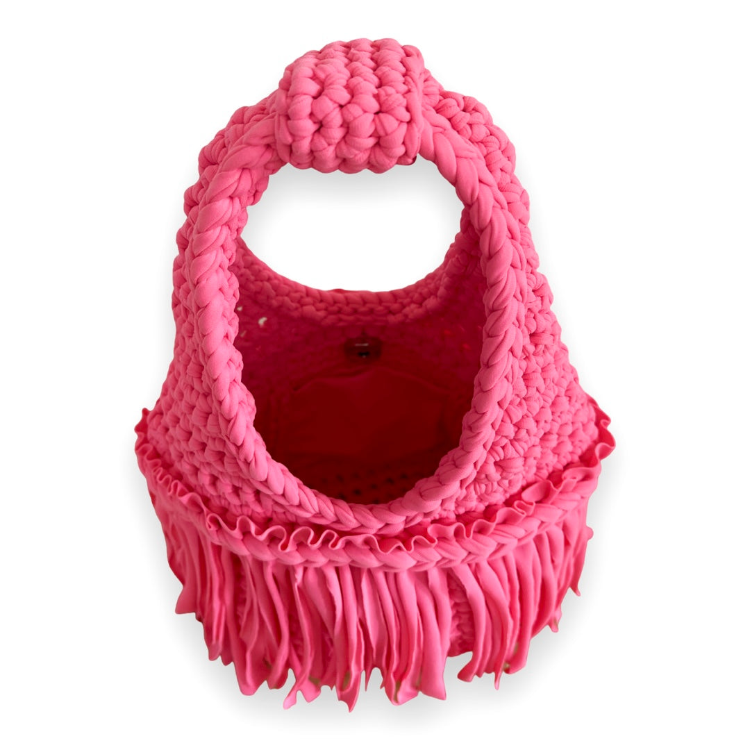 CROCHETED MINI FRINGE WRISTLET • coral