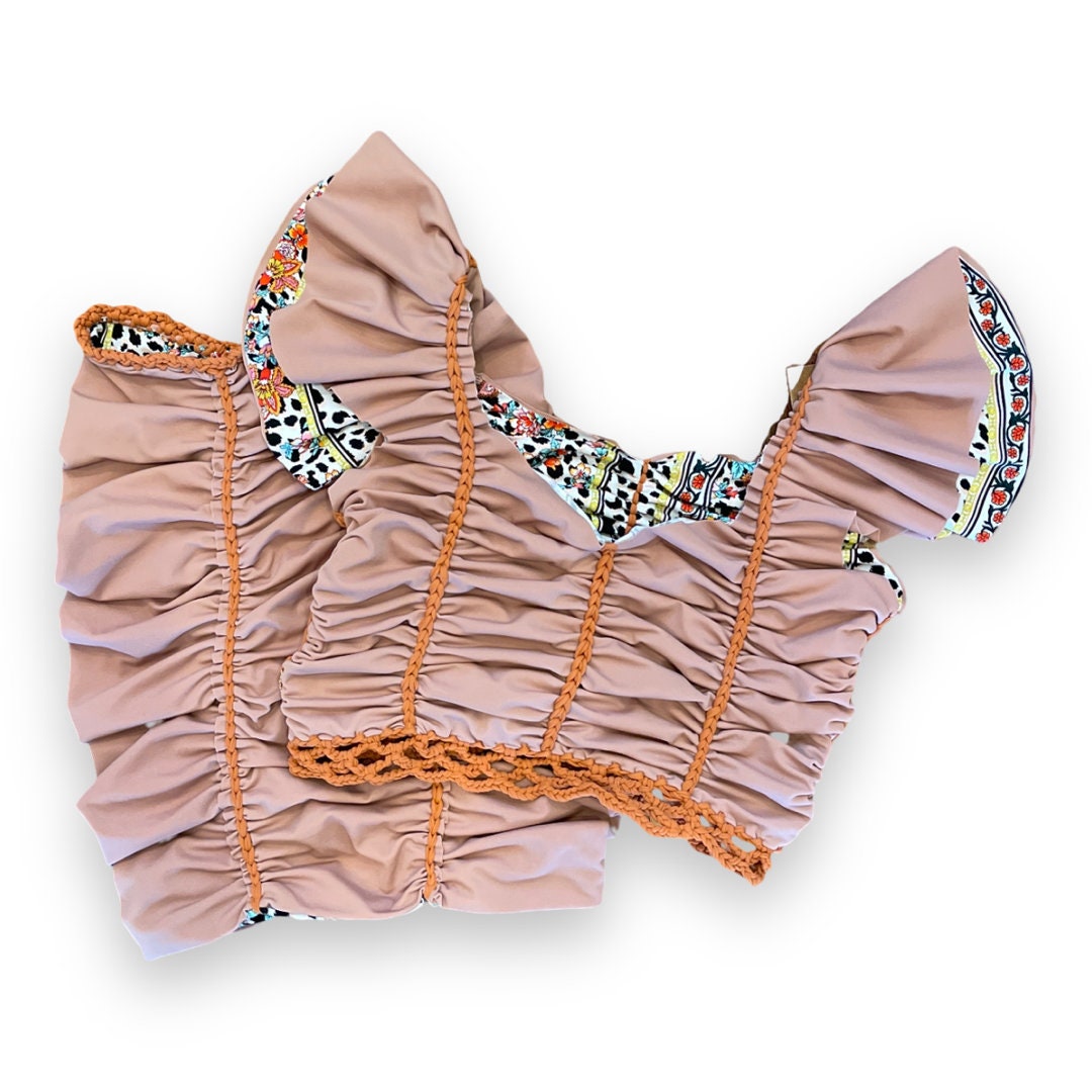 TWO PIECE SET flutter sleeve top and pencil mini skirt • rose and animal print