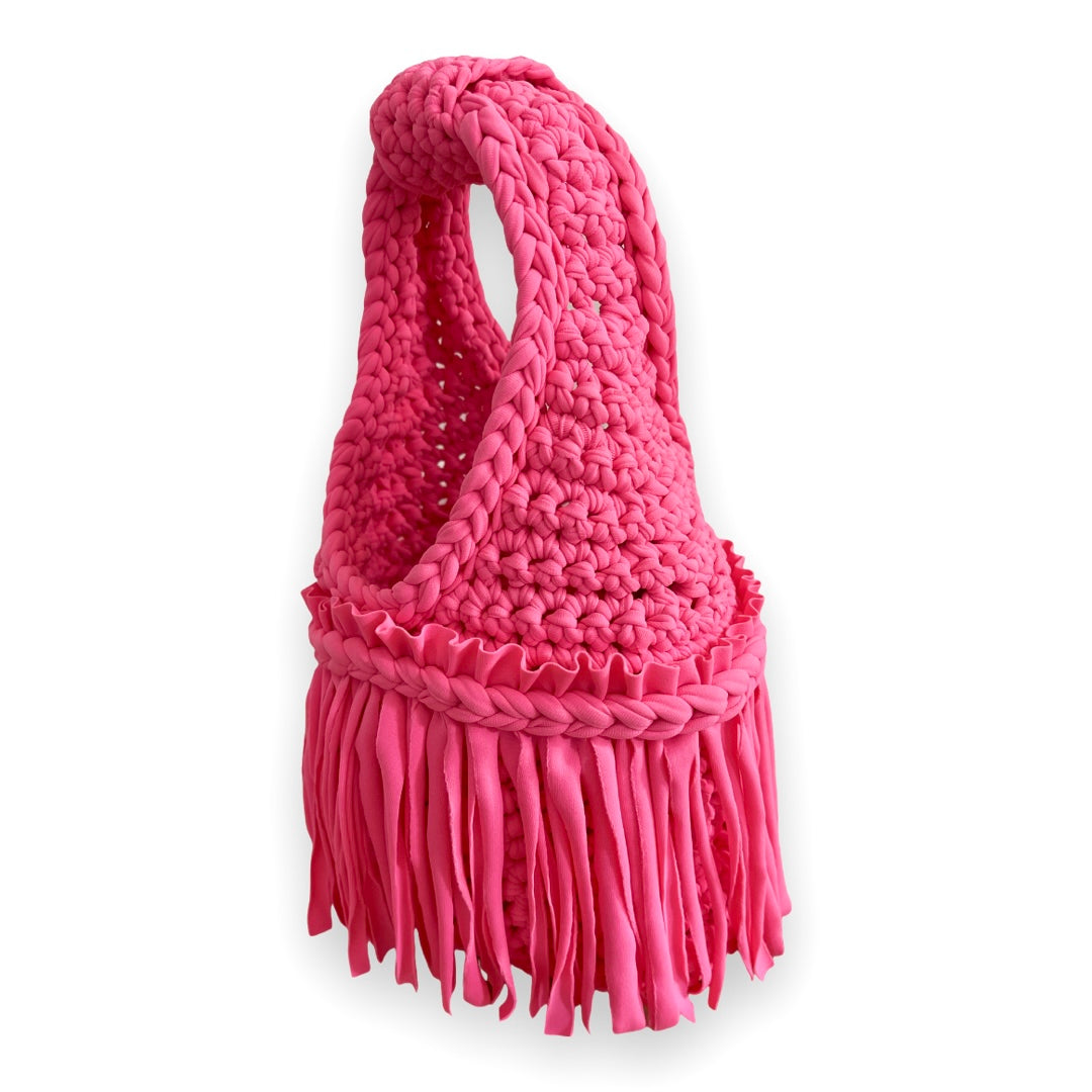 CROCHETED MINI FRINGE WRISTLET • coral