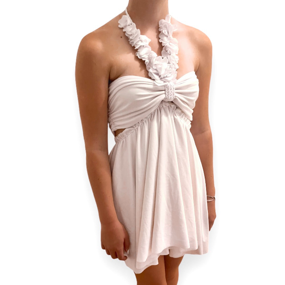MINI FLORAL LEI DRESS • white and yellow