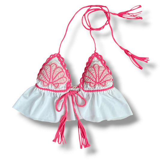 REVERSIBLE SPLIT RUFFLE TRIANGLE TOP • seashells