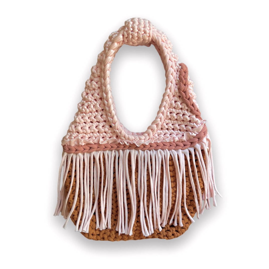 CROCHETED MINI RODEO WRISTLET • pink and leather