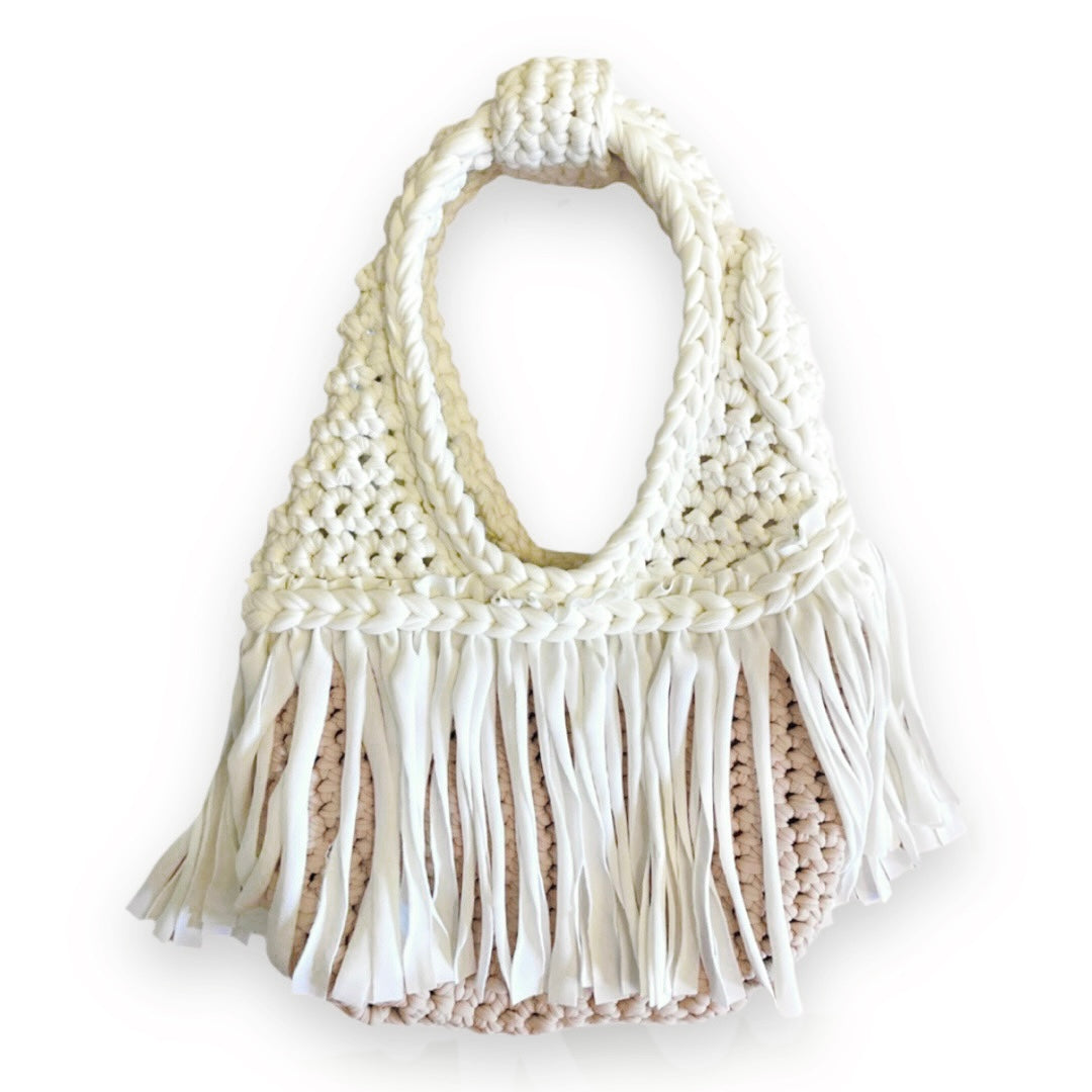 CROCHETED MINI RODEO WRISTLET • white and clay