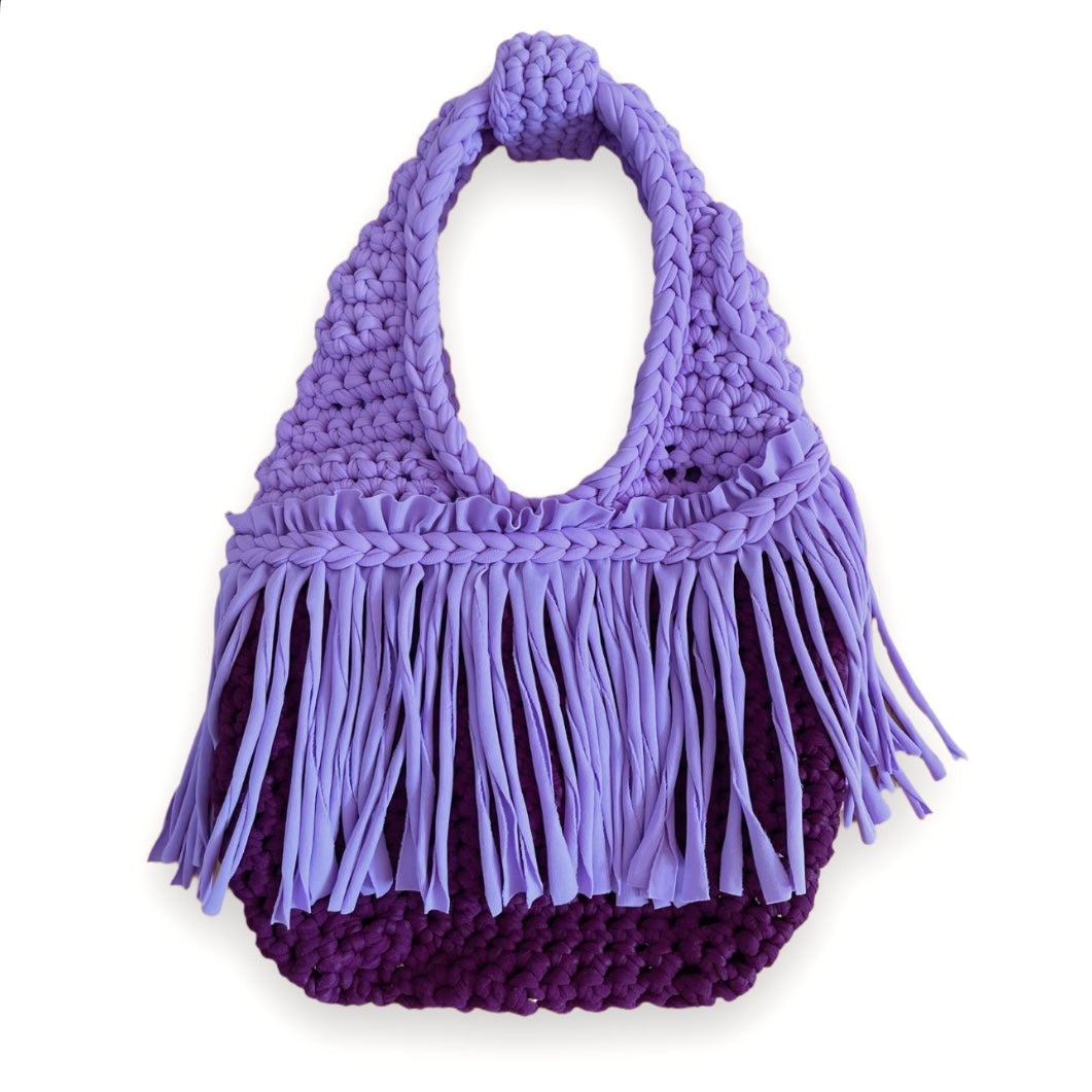 CROCHETED MINI RODEO WRISTLET • lilac and plum
