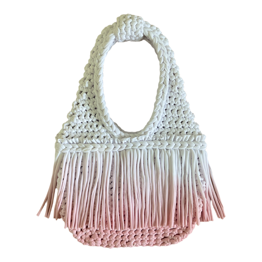 CROCHETED MINI OMBRE WRISTLET • white and pink