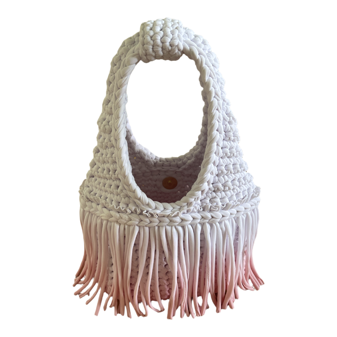 CROCHETED MINI OMBRE WRISTLET • white and pink