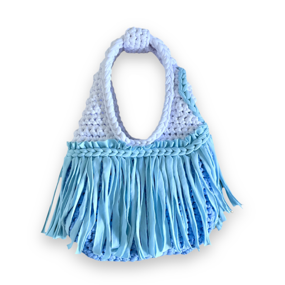 CROCHETED MINI RODEO WRISTLET • blue and white