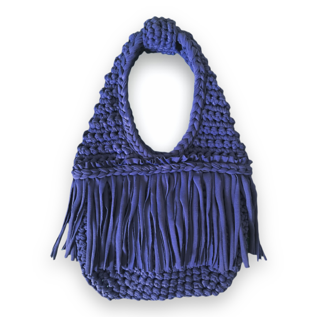 CROCHETED MINI FRINGE WRISTLET • navy