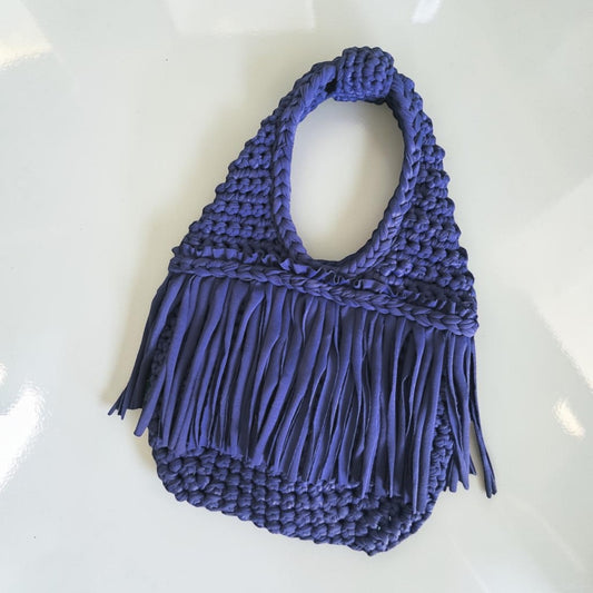 CROCHETED MINI FRINGE WRISTLET • navy
