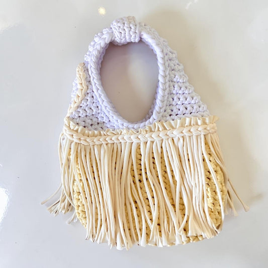 CROCHETED MINI FRINGE WRISTLET • lemon and cream