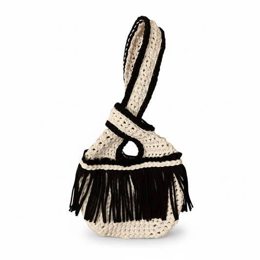 CROCHETED MINI FRINGE KNOT WRISTLET • black and white
