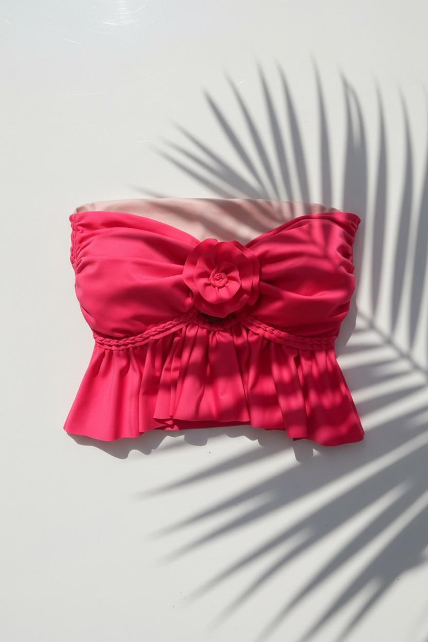 TWO PIECE SET ruffle rose top and peplum mini skirt • red and blush