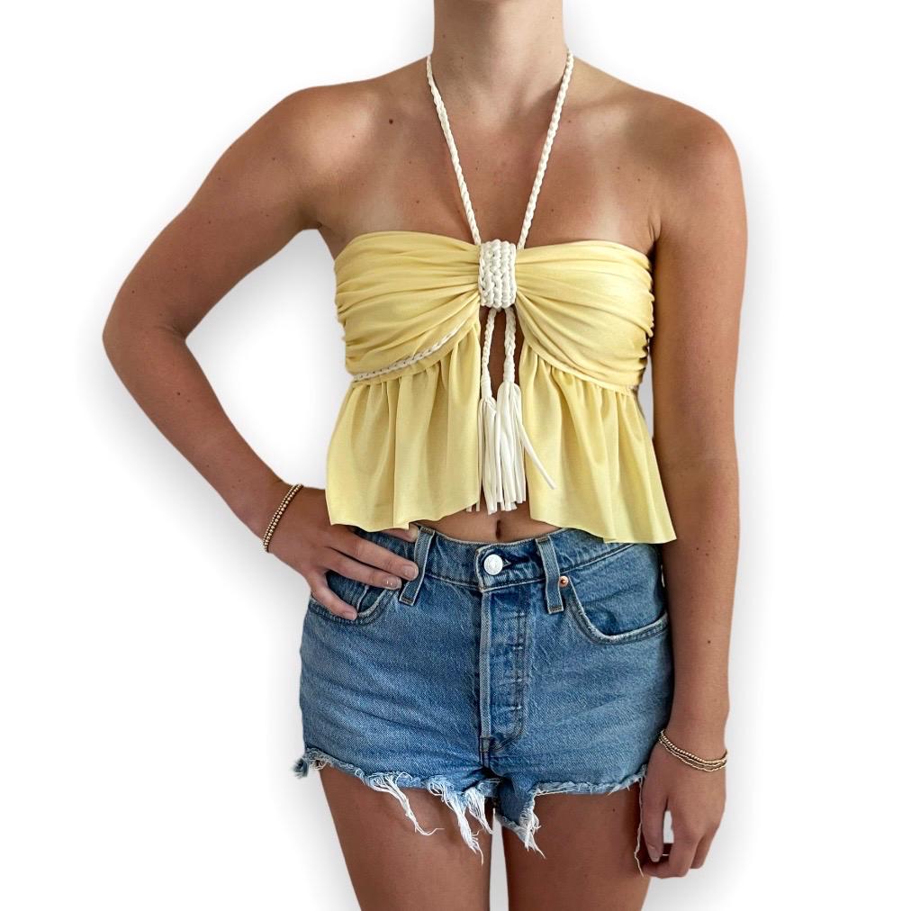 SPLIT RUFFLE BOW TOP • light yellow and white