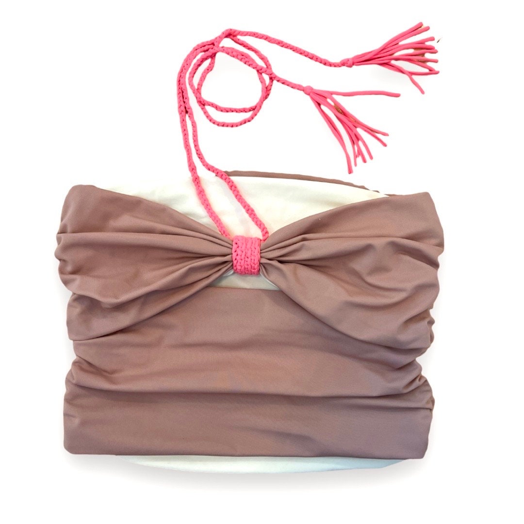 BOW TIE TUBE TOP • cream and rose with coral cord
