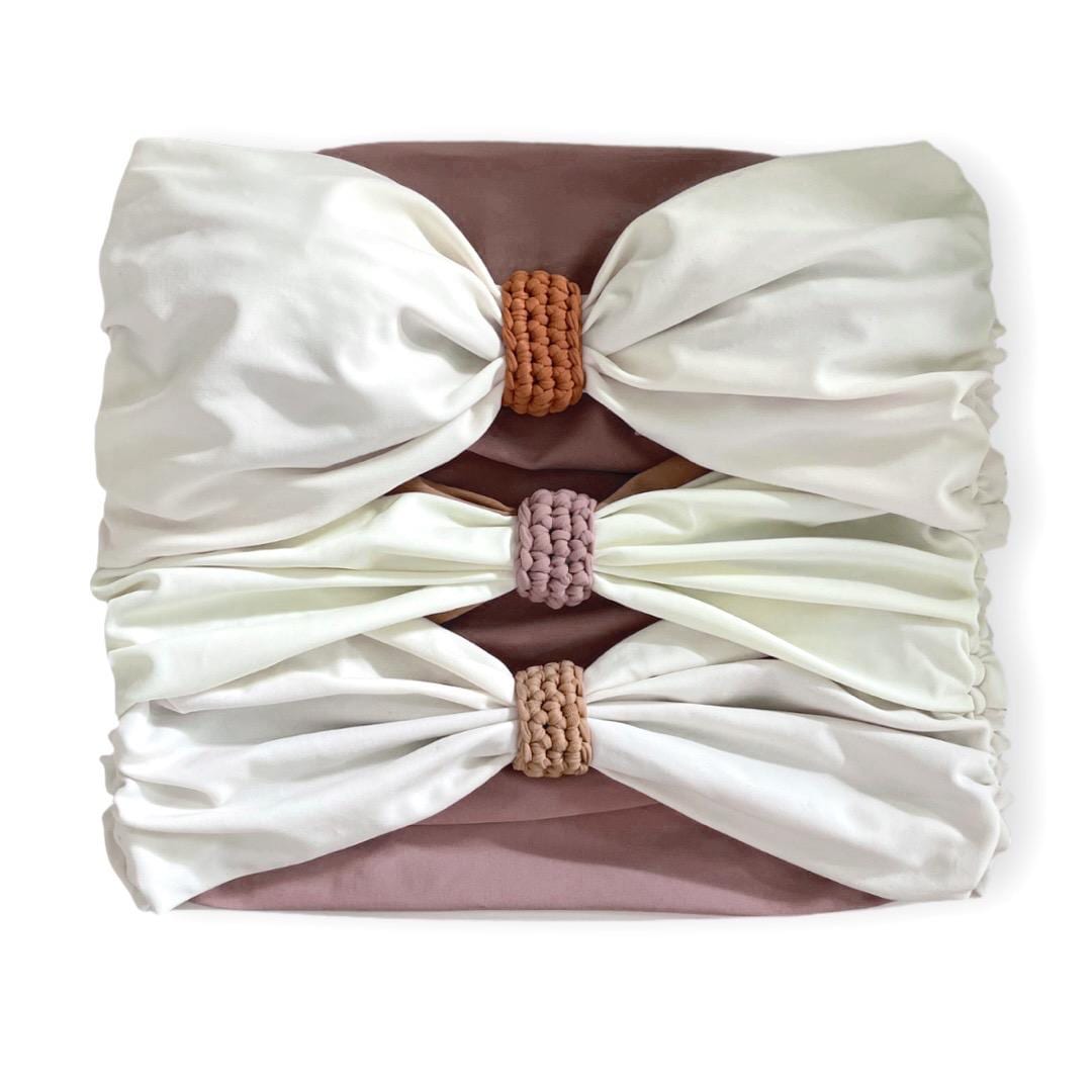 3 BOW TUBE TOP • cream copper rose gold leather