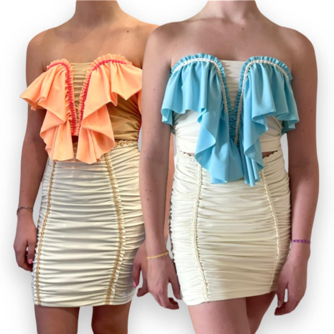 RUFFLE SWEETHEART TUBE TOP • white and cream