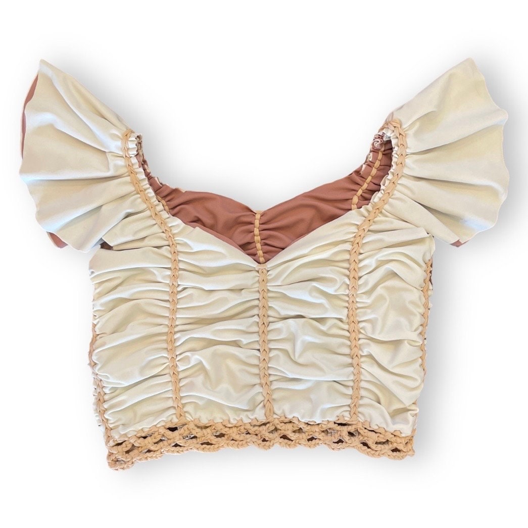 TWO PIECE SET flutter sleeve top and pencil mini skirt • blush and cream