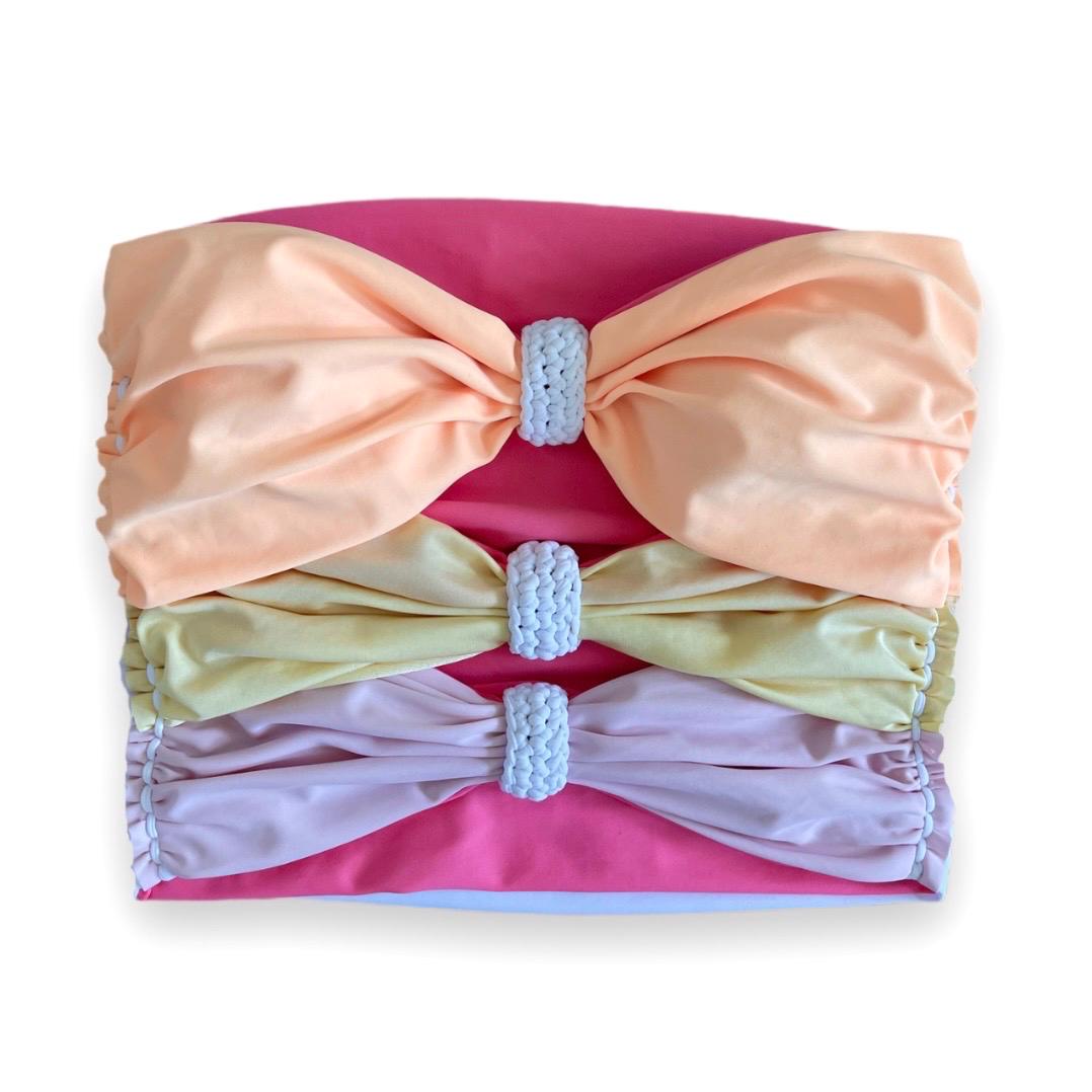3 BOW TUBE TOP • pink yellow and peach with white cord