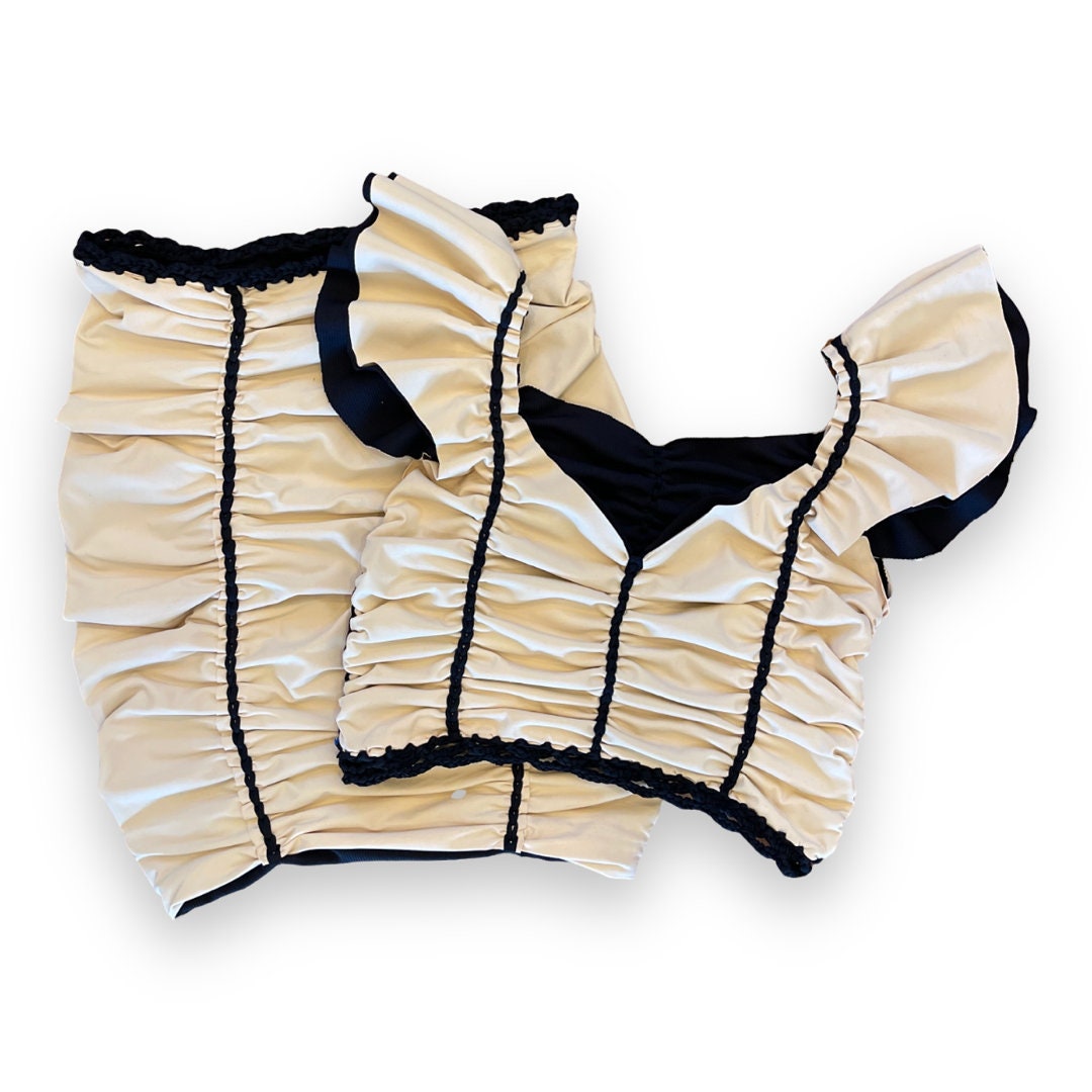 TWO PIECE SET flutter sleeve top and matching mini skirt • black and cream