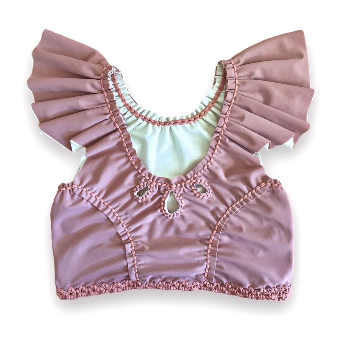 TWO PIECE SET rodeo flutter sleeve top and mini shorts • cream and rose