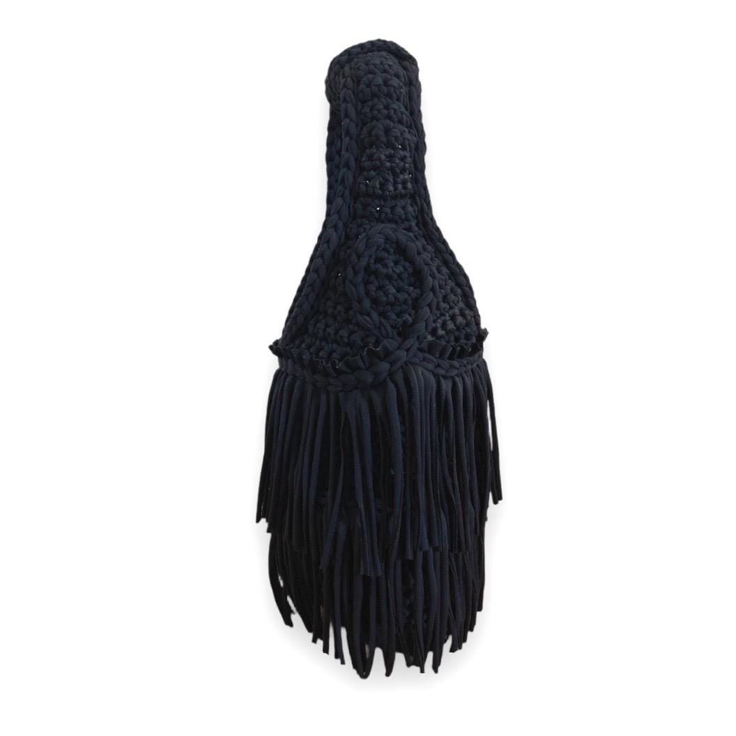 CROCHETED DOUBLE FRINGE RODEO TOTE • black