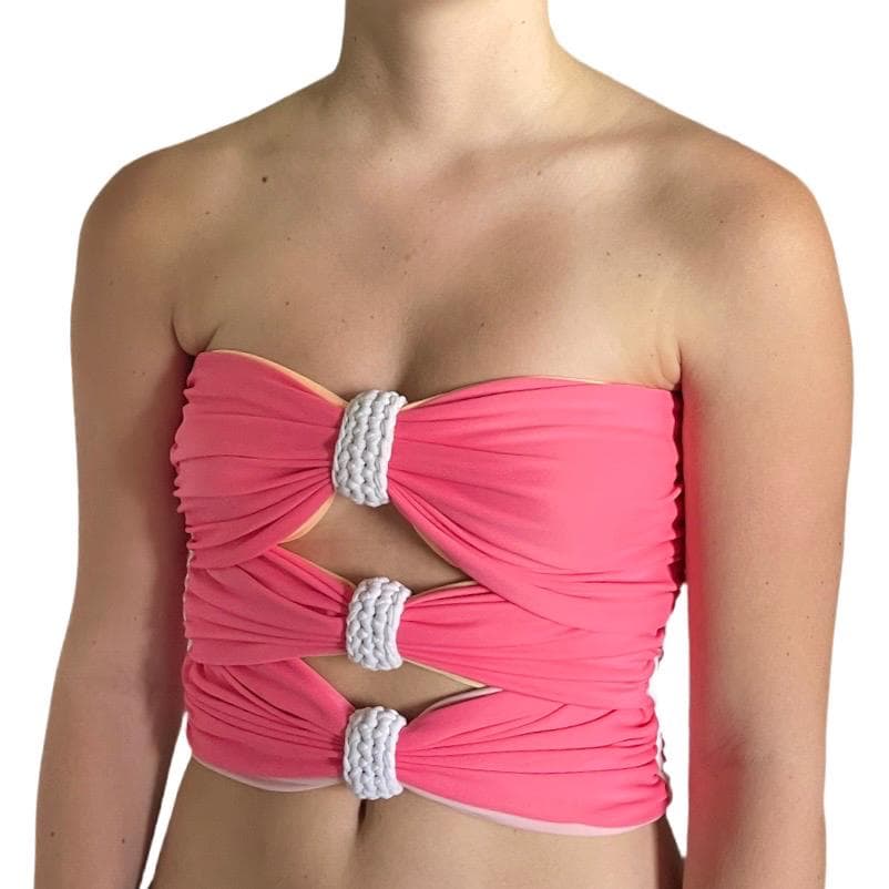 3 BOW TUBE TOP • pink yellow and peach with white cord