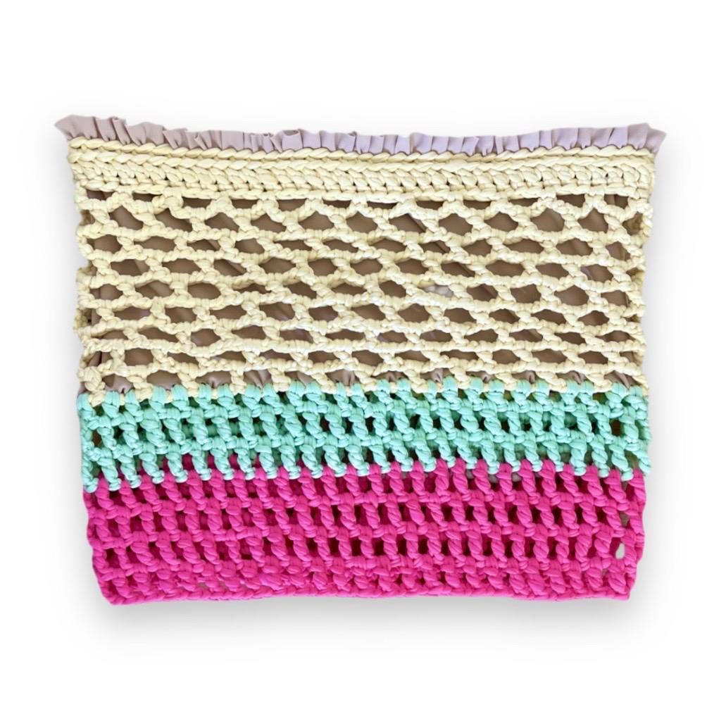 CROCHETED BANDEAU TUBE TOP with lined bra • yellow mint coral stripe